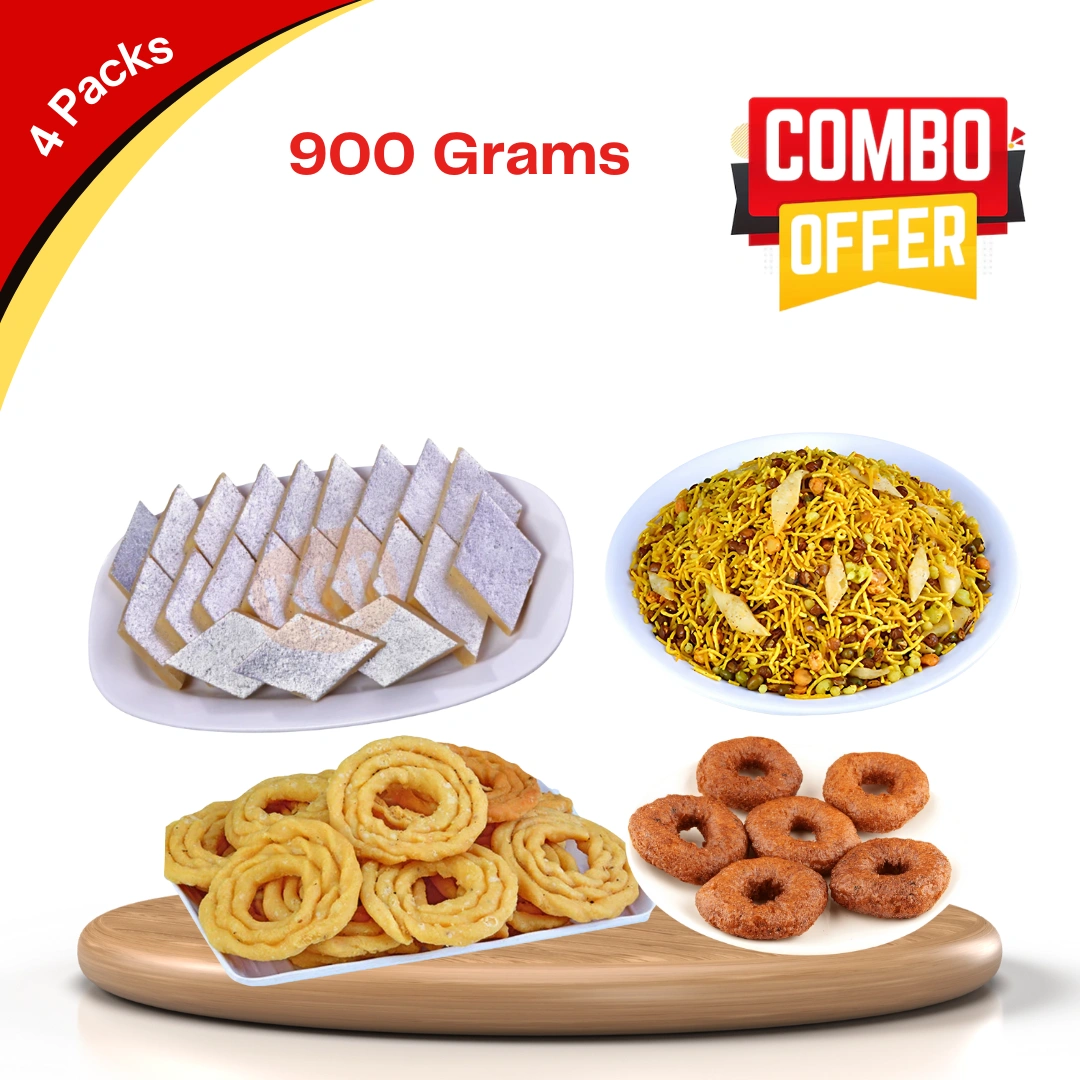 Kai Murukku (200g) Trichy BG Group ; Kaju Kathili (200g) Trichy BG Group; Athirasam (200g) Trichy BG Group; Bombay Mixture (200g) - Trichy BG Group